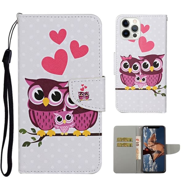 Wonderland iPhone 13 Pro flip etui - Ugle Og Hjerte Pink