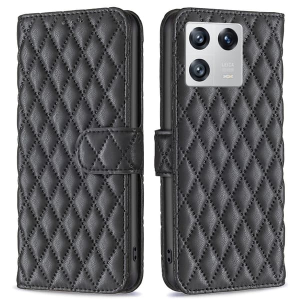 Rhombus mat Xiaomi 13 flip etui - Sort Black