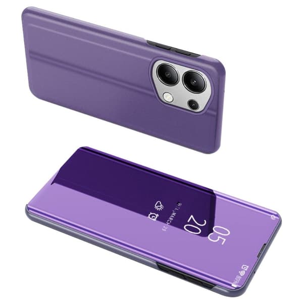 Xiaomi Redmi Note 13 4G Etui View Window Electroplating Leather Phone Deksel Stand - Lilla / Blå Purple