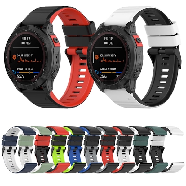 Garmin Fenix 7X tofarvet silikone-urrem - Sort / Hvid Black