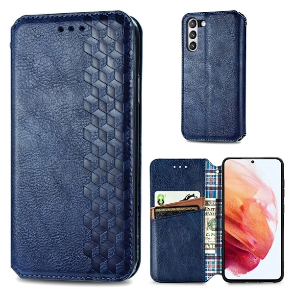 Nahkakotelo With A Stylish Rhombus Imprint For Samsung Galaxy S21 FE - Sininen Blue