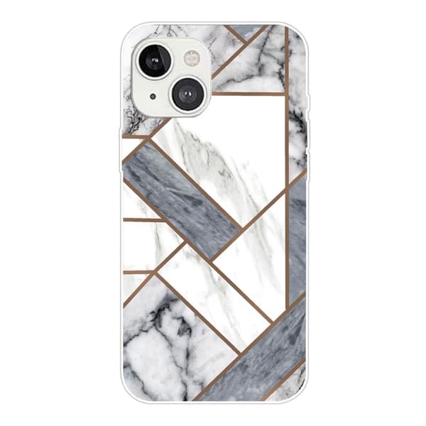 Marmordesign iPhone 14 Plus deksel - Grå / Hvite Marmorfliser Silver grey