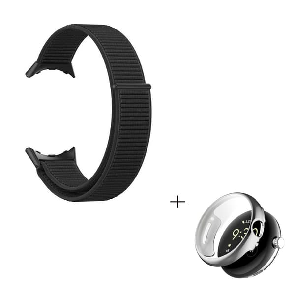 Google Pixel Watch-urrem i nylon med sølvfarvet cover - Sort Black