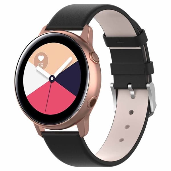 20mm Samsung Galaxy Watch Active nahkanauha - Musta Black
