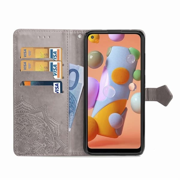 Mandala läder Samsung Galaxy A11 fodral - Silver/Grå Silvergrå