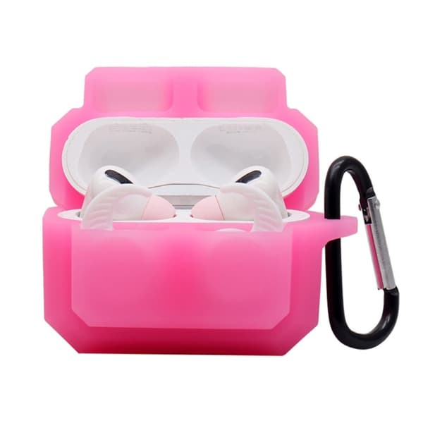 3-i-1 AirPods Pro silikonfodral med öronpropp + karbinhake - Lysande Rosa Rosa