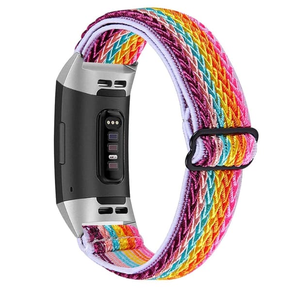 Fitbit Charge 4 / Charge 3 elastisk klokkerem i nylon - Regnbue Multicolor