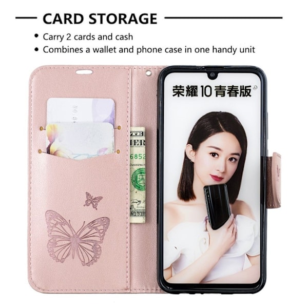 Butterfly läder Huawei P Smart 2019 fodral - Rosa Rosa