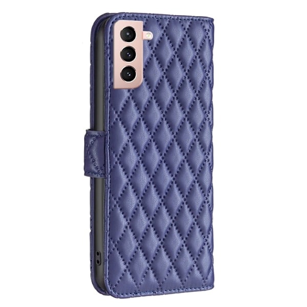 Rhombus Mønster Matte Flip Case til Samsung Galaxy S21 - Blå Blue