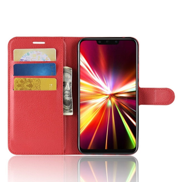 Huawei Mate 20 Lite mobiletui i kunstlæder med Litchi struktur og kortlommer - Rød Red
