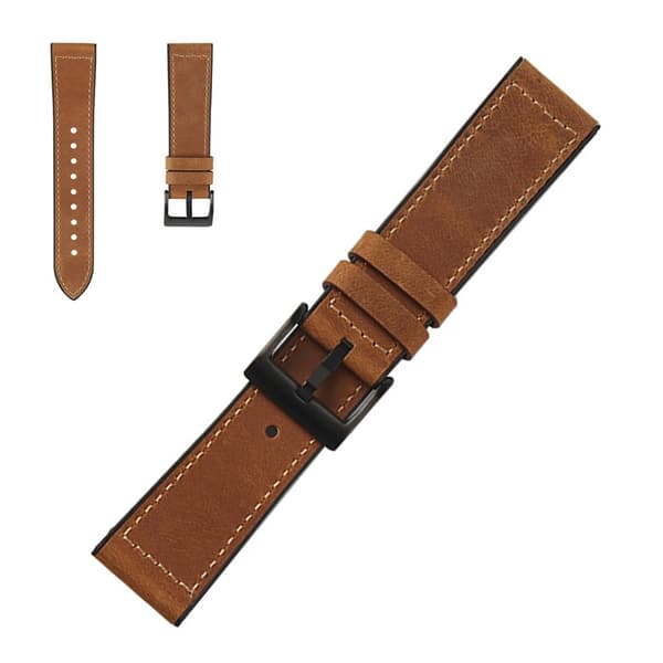 22mm stitching décor läder klockarmband - Crazy Horse brun Brun