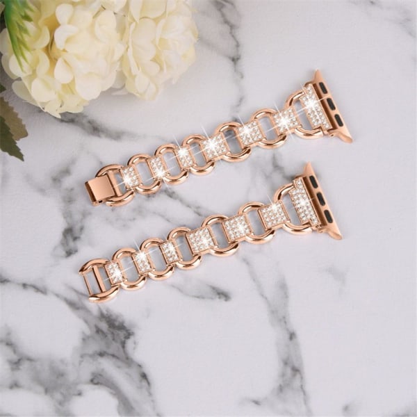 Apple Watch Series 8 (45 mm) / Watch Ultra urrem med rhinestone dekoration - Rødguld Pink