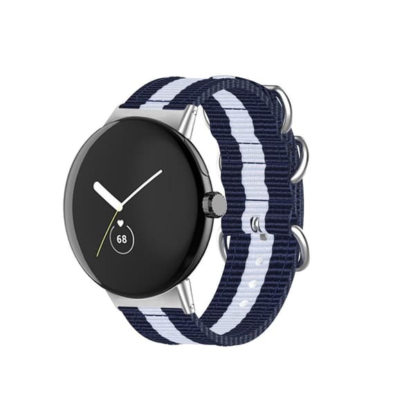 Klockarmband med tre öglor i nylon för Google Pixel Watch - Blå / Vit / Blå Blå