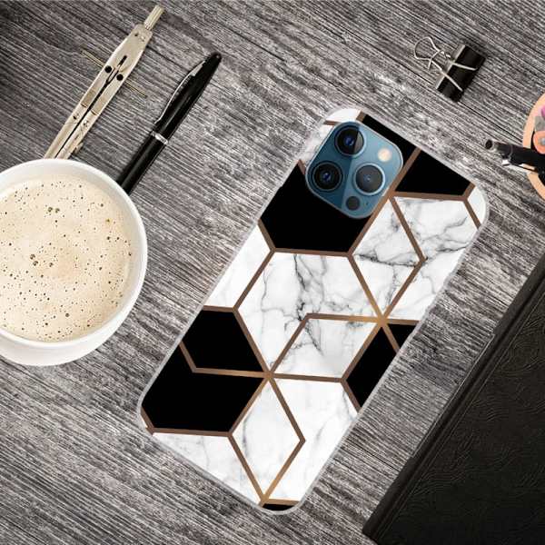 Marble iPhone 15 Plus Etui - Marmor Terning i Black og Hvid White