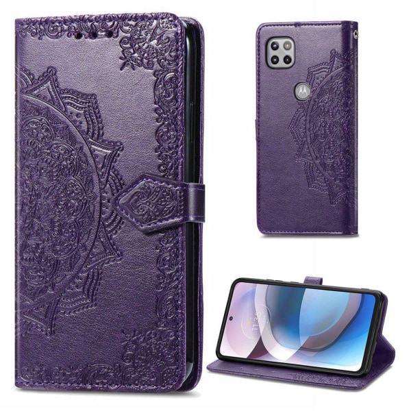 Mandala Motorola One 5G Ace læderetui - Lilla Purple