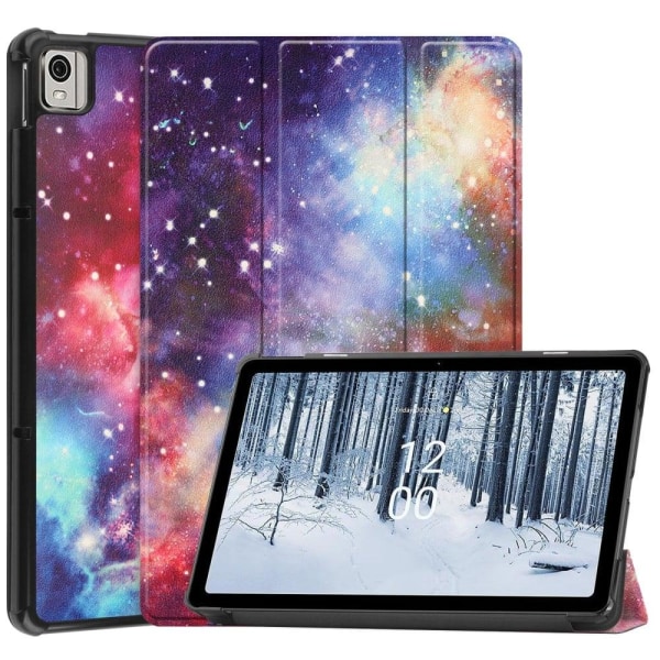 Nokia T21 kolminkertainen kuvio nahkainen flip-kotelo - Galaksi Multicolor