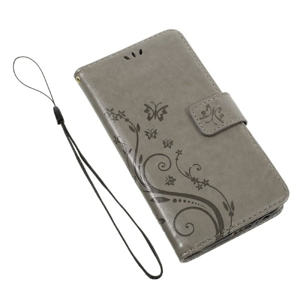 Samsung Galaxy A5 (2017) læder-etui med sommerfugleprint - Grå Silver grey