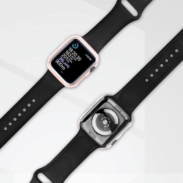 Apple Watch SE 2022 (44mm) dobbeltfarvet galvaniseringscover med hærdet glas - Lyserød / Sølv Pink