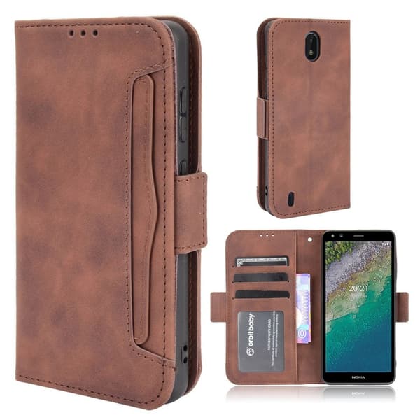 Stilfuldt Læder Etui med Pung til Nokia C01 Plus - Brun Brown