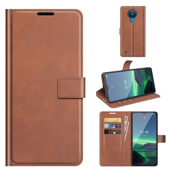 Wallet-style Lær Etui til Nokia 1.4 - Brun Brown