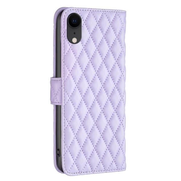 Rombemønster, matt flip-deksel for iPhone Xr - Lilla Purple