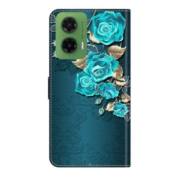 Motorola Moto G35 5G Fodral Magnetic Clasp 3D Pattern Läder Plånbok Telefonskal - Blå Ros Blå