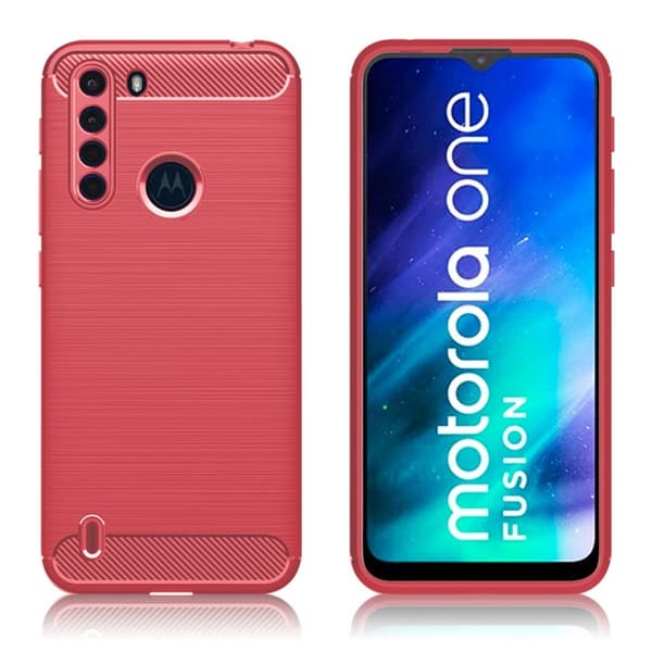 Carbon Flex Etui Motorola One Fusion - Rød Red
