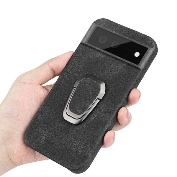 Stötsäkert läderfodral med oval kickstand för Google Pixel 6 - Svart Svart