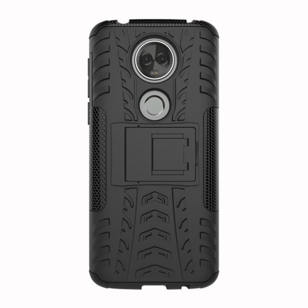 Motorola Moto E5 Plus Anti-Slip Muovi ja TPU Suoja Kuori Jalustalla - Musta Black