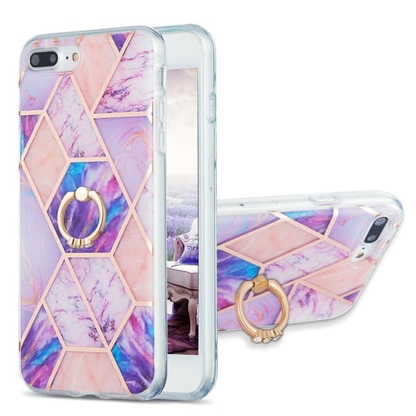 Marble Patterned Suojakuori With Ring Holder For iPhone 8 Plus - Vaaleanvioletti Purple