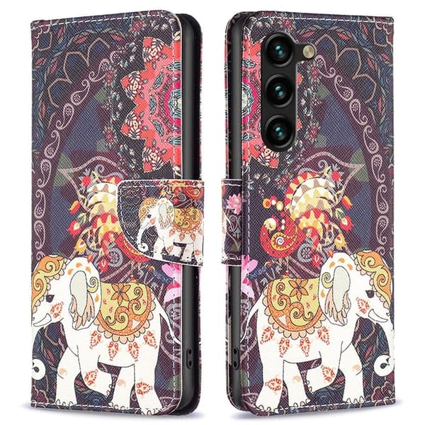 Wonderland Samsung Galaxy S24 Plus flip etui - Blomst Og Elefant Multicolor