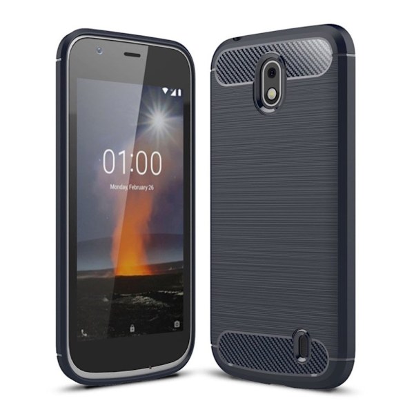 Nokia 1 mobilskal TPU material kolfiber textur - Blå Blå