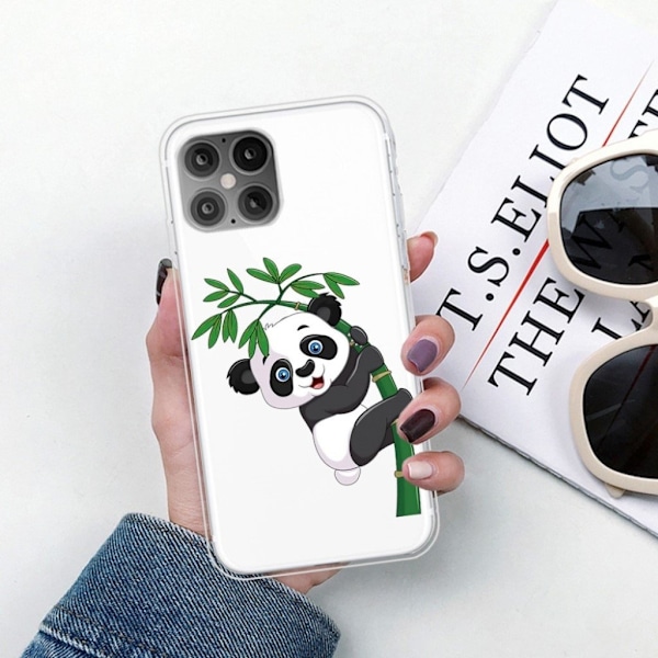 Deco iPhone 12 Pro / iPhone 12 skal - Panda Klättrar På Bambu Vit