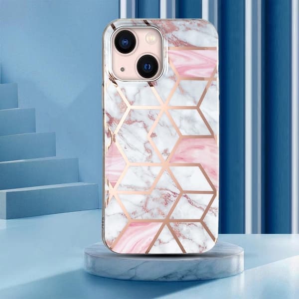Marble iPhone 15 Plus Suojakotelo - Pinkki / Valkoinen Marble Pink