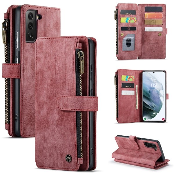 CaseMe Samsung Galaxy S21 FE etui med lynlås og pung - Rød Red