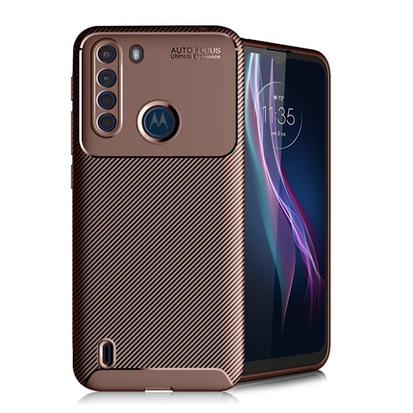 Carbon Shield Motorola One Fusion Etui - Brun Brown