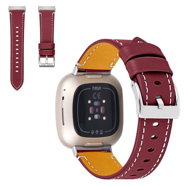 Fitbit Sense / Versa 3 urrem i ægte læder - Rød Red