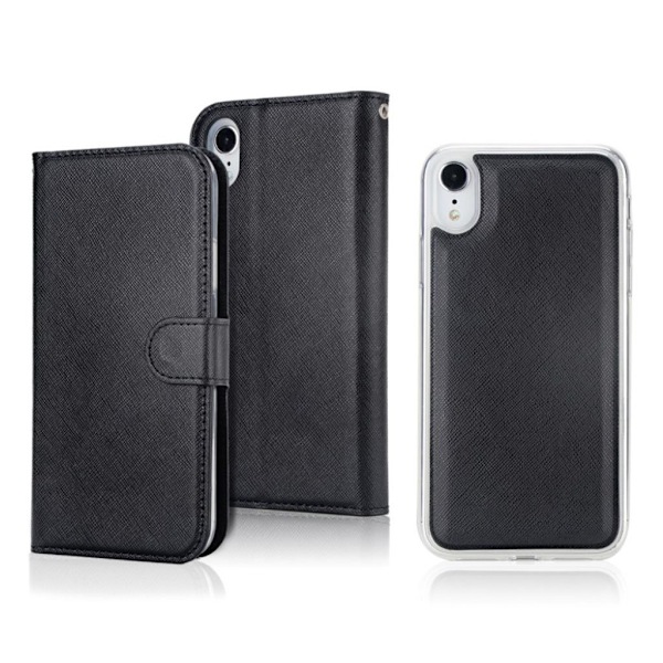 iPhone Xr flip cover i læder med krydsstruktur - Sort Black