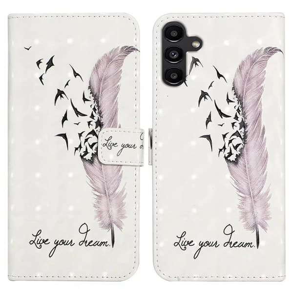 Samsung Galaxy S24 FE Case 3D Pattern Printed Leather Phone Cover Kortholder - Fjer Purple