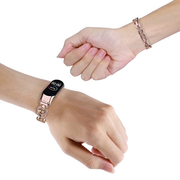 Xiaomi Mi Smart Band 4 / 3 strassikoristeinen koristeellinen kellonhihna - Ruusukulta Pink