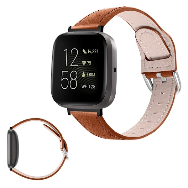 Fitbit Versa 3 / Sense urrem i ægte læder - Brun Brown