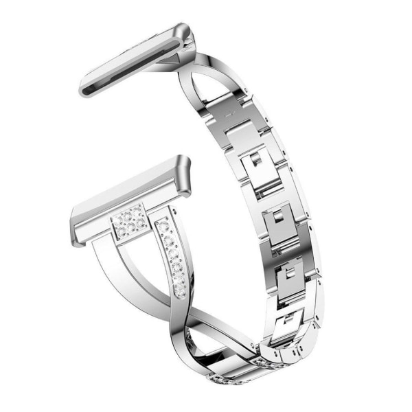 Fitbit Sense / Versa 3 X-shape rhinestone adorned watch band - S Silver grey
