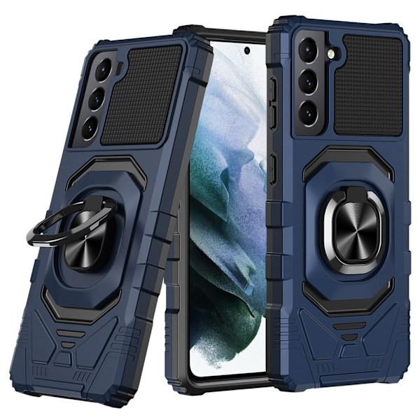 Slidstærkt cover i hård plast med blød inderside og kickstand til Samsung Galaxy S21 Plus 5G - Blå Blue