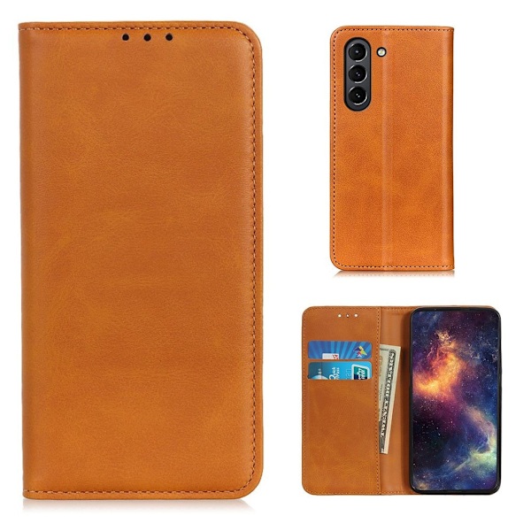 Lompakko-style Aitoa Nahkaa Läppäkotelo For Samsung Galaxy S21 FE - Ruskea Brown