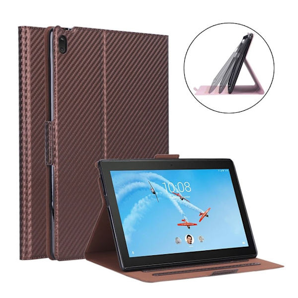 Lenovo Tab E10 lædercover i kulfiber - brun Brown