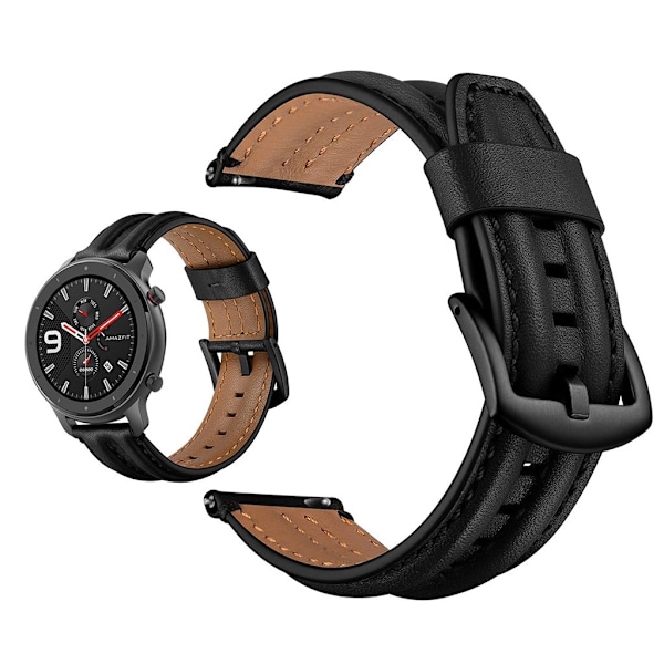 Universal dubbel keel äkta läder klockarmband - svart Svart