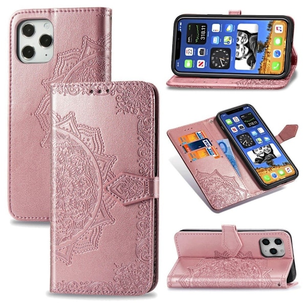 Mandala läder iPhone 12 Pro / iPhone 12 fodral - Rosa Rosa