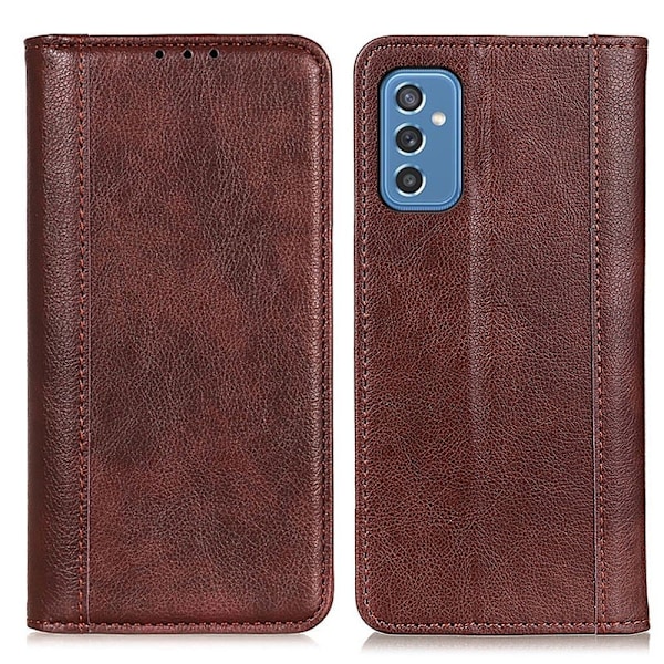 Äkta läder Samsung Galaxy M52 5G fodral med magnetisk stängning Brun