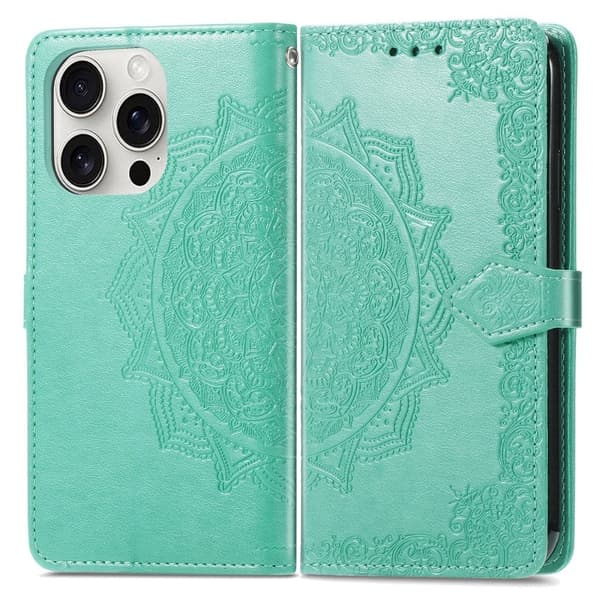 Mandala iPhone 16 Pro Max læderetui - Grøn Green
