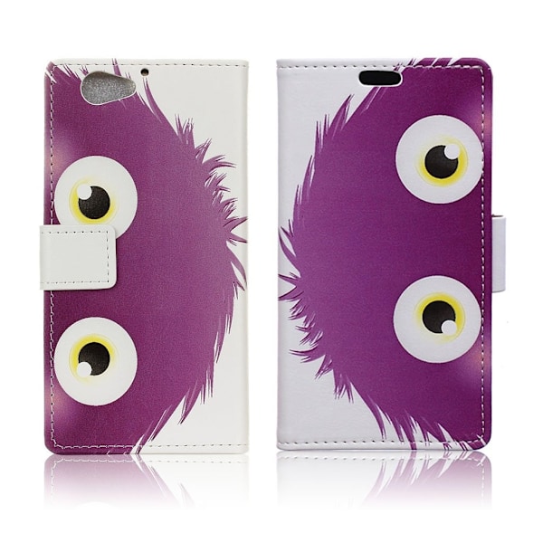 HTC A9s holdbart læder-etui m. kortholder - Lilla monster Purple